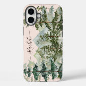 Waterverf dennenbos en berg rustiek Case-Mate iPhone case (Achterkant)