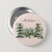 Waterverf Dennenbos en berg Rustiek Ronde Button 7,6 Cm (Voorkant /achterkant)