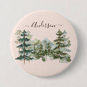 Waterverf Dennenbos en berg Rustiek Ronde Button 7,6 Cm (Voorkant)