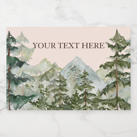 Waterverf dennenbos en berg rustiek voedselcontainer etiket (Enkel label)