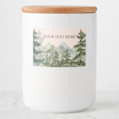 Waterverf dennenbos en berg rustiek voedselcontainer etiket (Voorkant)