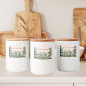 Waterverf dennenbos en berg rustiek voedselcontainer etiket