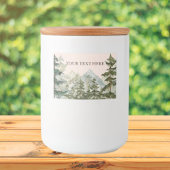 Waterverf dennenbos en berg rustiek voedselcontainer etiket