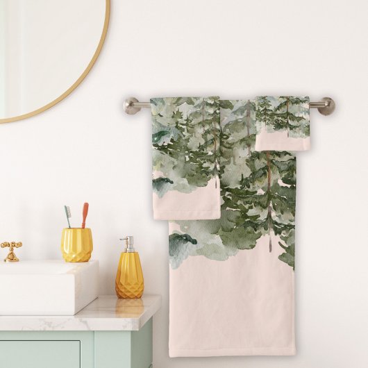 Waterverf dennenbos en berg rustieke Bath To Bad Handdoek
