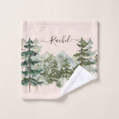 Waterverf dennenbos en berg rustieke Bath To Bad Handdoek (Wasdoekje)