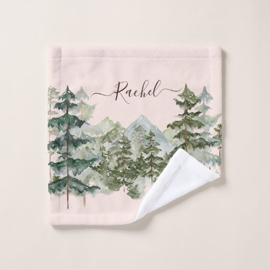 Waterverf dennenbos en berg rustieke Bath To Bad Handdoek (Wasdoekje)