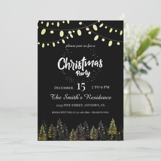 Waterverf dennenbos kerst kaart (Staand voorkant)