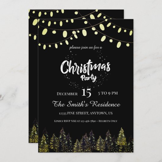 Waterverf dennenbos kerst kaart (Voorkant / Achterkant)