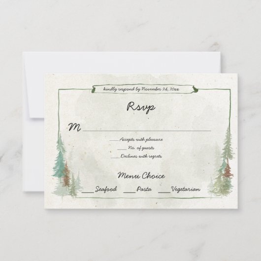 Waterverf Dennenbos Menu Keuze RSVP (Voorkant)