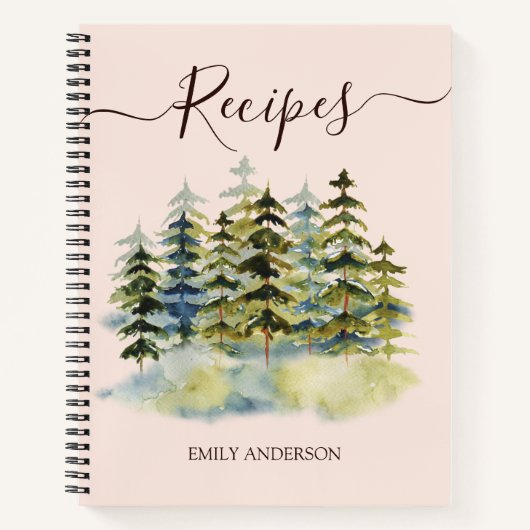Waterverf  dennenbos Recept Cookbook Notitieboek (Voorkant)
