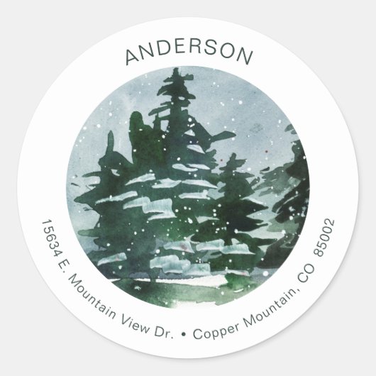 Waterverf dennenbos ronde sticker (Voorkant)