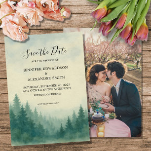 Waterverf dennenbos Save the Date foto Kaart