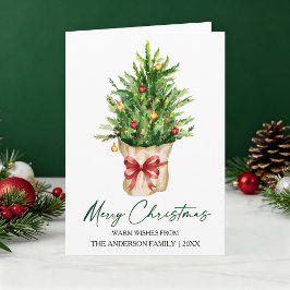 Waterverf Dennencalligrafie Inkt Kerst Rood Lint  Feestdagen Kaart
