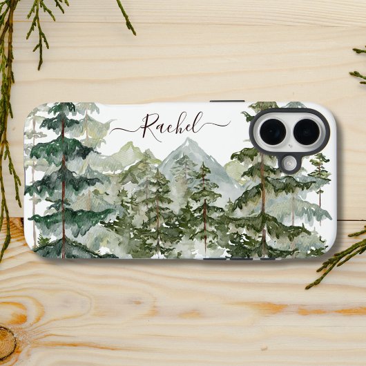 Waterverf Dennengebergte en Berg Rustiek Case-Mate iPhone Case