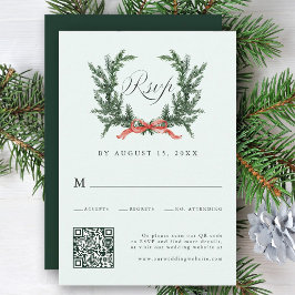 Waterverf Dennengroen Huwelijks QR-code Mintgroen RSVP Kaartje