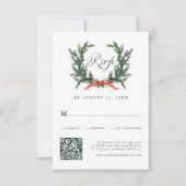 Waterverf Dennengroen Huwelijks QR-code RSVP Kaartje (Voorkant)
