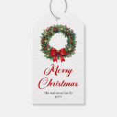 Waterverf Dennengroen Krans Kerstcadeau Label Cadeaulabel (Voorkant)