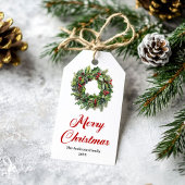 Waterverf Dennengroen Krans Kerstcadeau Label Cadeaulabel