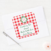 Waterverf Dennengroen Krans MONOGRAM Rood Geruit G Vierkante Sticker (Envelop)