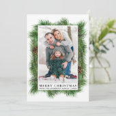 Waterverf Dennenhouten Fotolijst Familie Groen Feestdagenkaart (Staand voorkant)