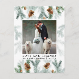 Waterverf Dennenkegels Liefde Dank Huwelijksfoto Briefkaart