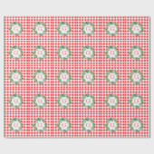 Waterverf Dennenkrans MONOGRAM Rode Check Cadeaupapier (Vlak)