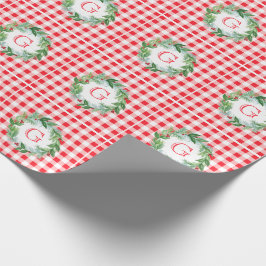Waterverf Dennenkrans MONOGRAM Rode Check Cadeaupapier