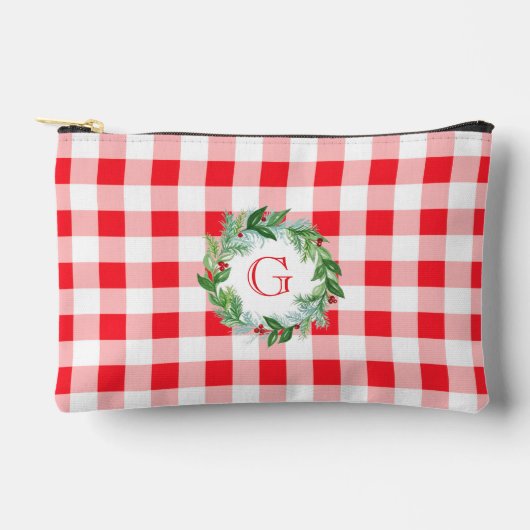 Waterverf Dennenkrans MONOGRAM Rode Check Etui (Voorkant)