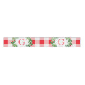Waterverf Dennenkrans MONOGRAM Rode Check Grosgrain Lint (Voorkant)
