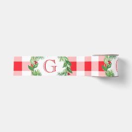 Waterverf Dennenkrans MONOGRAM Rode Check Grosgrain Lint
