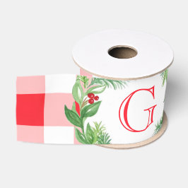 Waterverf Dennenkrans MONOGRAM Rode Check Grosgrain Lint