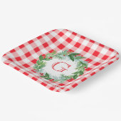 Waterverf Dennenkrans MONOGRAM Rode Check Papieren Bordje (Gebogen)