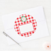 Waterverf Dennenkrans MONOGRAM Rode Check Ronde Sticker (Envelop)