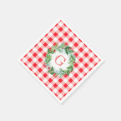 Waterverf Dennenkrans MONOGRAM Rode Check  Servet (Hoek)