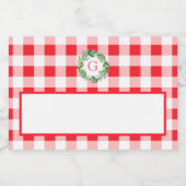 Waterverf Dennenkrans MONOGRAM Rode Check Sparkling Wijnetiket (Enkel label)
