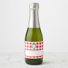 Waterverf Dennenkrans MONOGRAM Rode Check Sparkling Wijnetiket