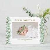 Waterverf Dennentakken Krans Gelukkig Kerstfeest Feestdagenkaart (Staand voorkant)