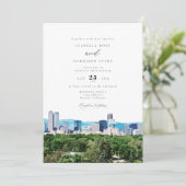 Waterverf Denver Colorado Skyline Wedding Kaart (Staand voorkant)