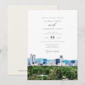 Waterverf Denver Colorado Skyline Wedding Kaart (Voorkant / Achterkant)