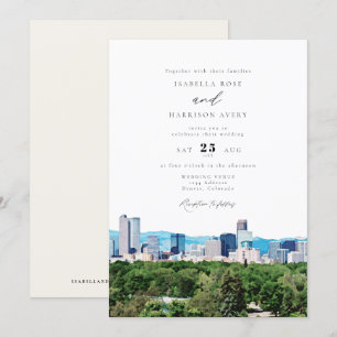 Waterverf Denver Colorado Skyline Wedding Kaart