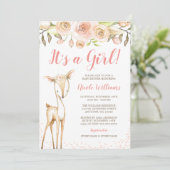 Waterverf Der Girl Baby Shower Invitations Kaart (Staand voorkant)