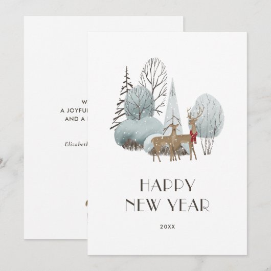 Waterverf der sneeuwscène nieuwjaarskaart feestdagenkaart (Voorkant / Achterkant)