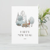 Waterverf der sneeuwscène nieuwjaarskaart feestdagenkaart (Staand voorkant)