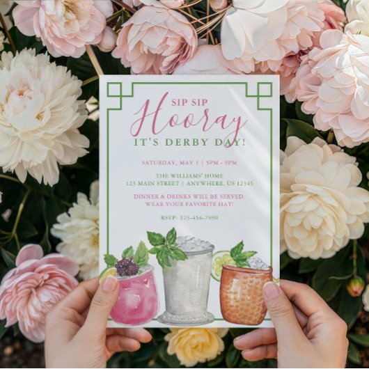 Waterverf Derby Dag Mint Julep Dranken Feest Kaart