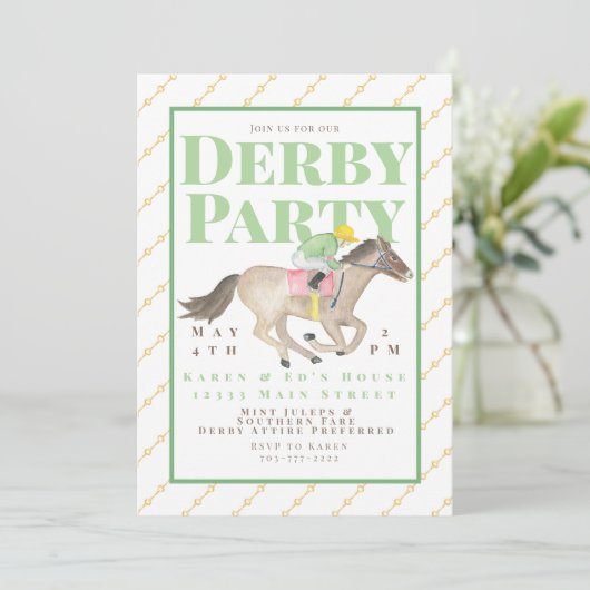 Waterverf Derby Party Horse Jockey Race Kaart (Staand voorkant)