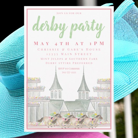 Waterverf Derby Party Iconische Racetrack Paarden Kaart