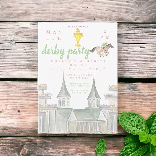 Waterverf Derby Party Jockey Building Gold Trophy Kaart