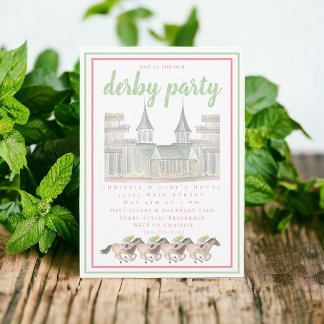 Waterverf Derby Party Jockeys Paardenrennen Kaart