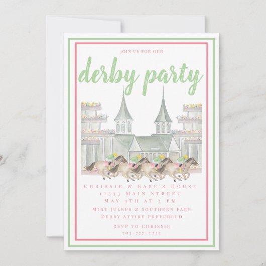 Waterverf Derby Party Paard Racing Building Kaart (Voorkant)