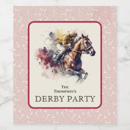 Waterverf Derby Racehorse Rood Wijn Etiket